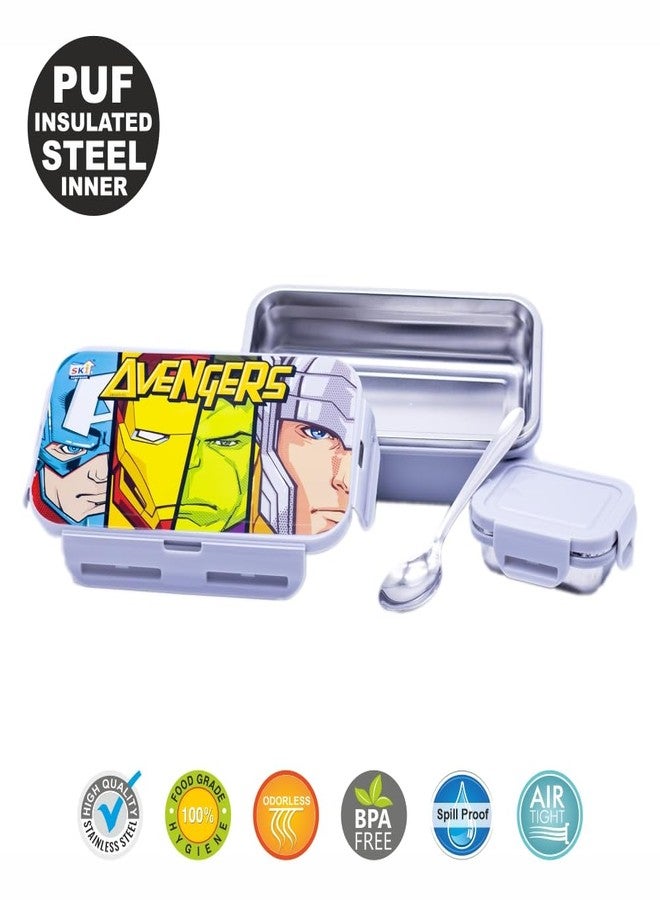 SKi Homeware "Marvel Avenger Faces Printed Fast Trak (Small) Insulated Steel Lunch Box for Kids (Grey) - Image 3